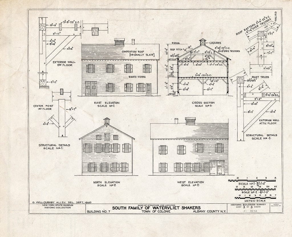 Blueprint HABS NY,1-COL,18- (Sheet 3 of 3) - Shaker South Family Washhouse, Watervliet Shaker Road, Colonie Township, Watervliet, Albany County, NY