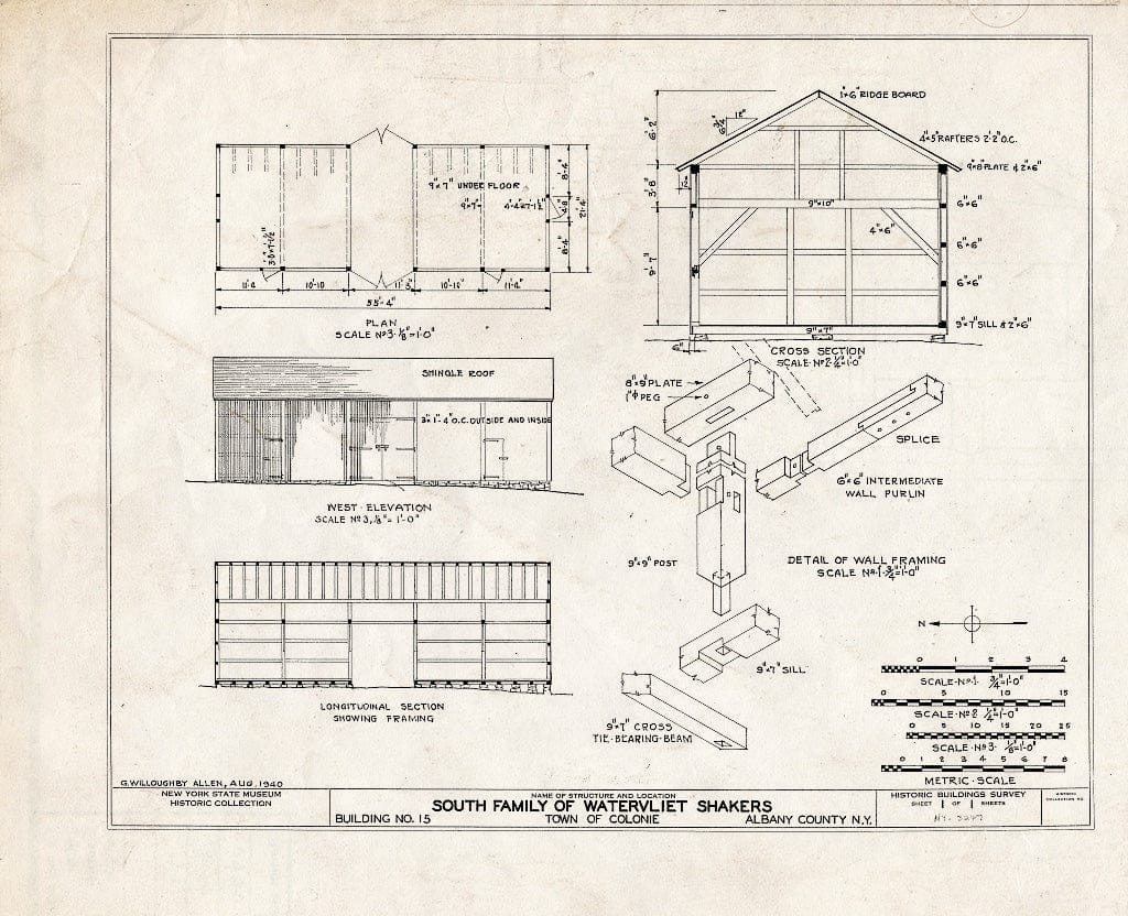 Blueprint HABS NY,1-COL,23- (Sheet 1 of 1) - Shaker South Family Woodshed, Watervliet Shaker Road, Colonie Township, Watervliet, Albany County, NY