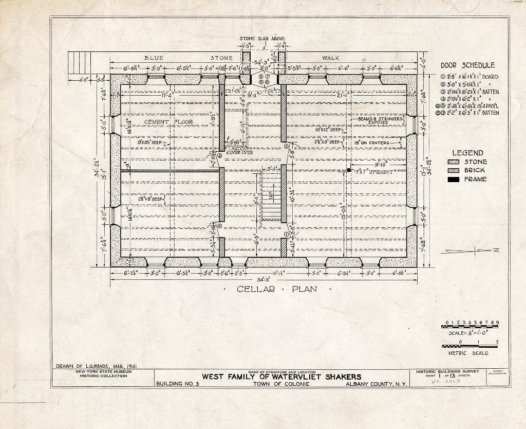 Blueprint HABS NY,1-COL,3- (Sheet 1 of 13) - Shaker West Family Broom Shop, Watervliet Shaker Road, Colonie Township, Watervliet, Albany County, NY