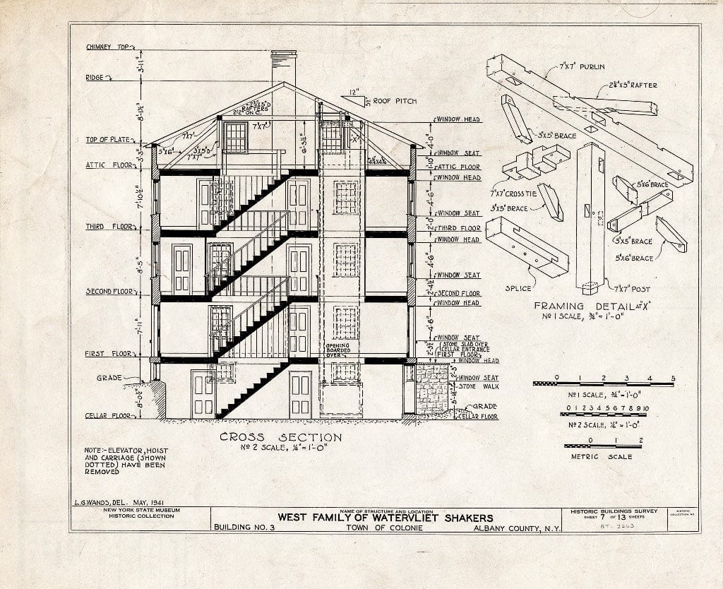 Blueprint HABS NY,1-COL,3- (Sheet 7 of 13) - Shaker West Family Broom Shop, Watervliet Shaker Road, Colonie Township, Watervliet, Albany County, NY