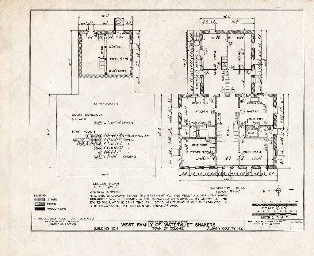 Blueprint HABS NY,1-COL,2- (Sheet 1 of 10) - Shaker West Family Main Dwelling House, Watervliet Shaker Road, Colonie Township, Watervliet, Albany County, NY