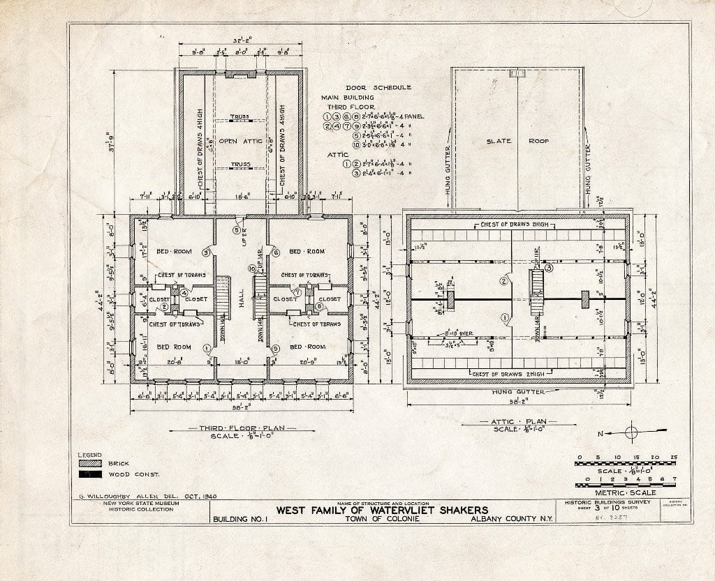 Blueprint HABS NY,1-COL,2- (Sheet 3 of 10) - Shaker West Family Main Dwelling House, Watervliet Shaker Road, Colonie Township, Watervliet, Albany County, NY