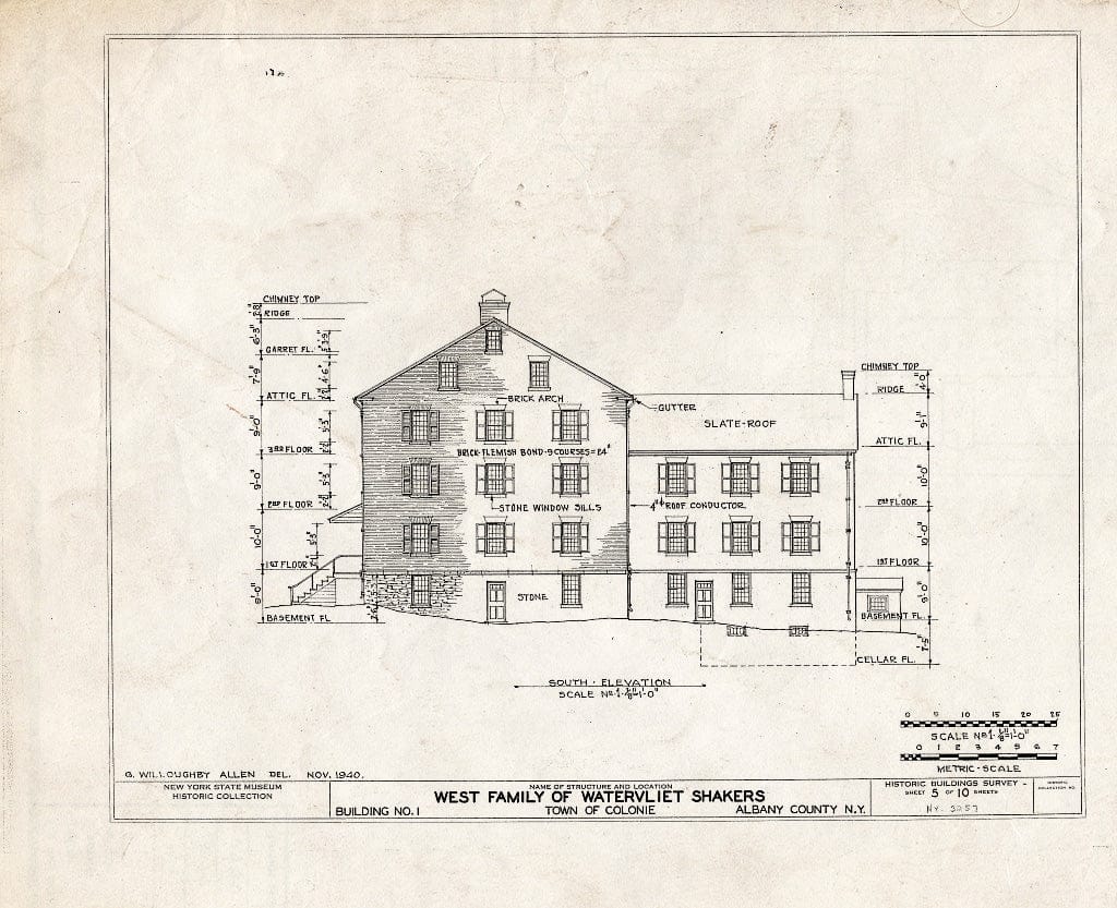 Blueprint HABS NY,1-COL,2- (Sheet 5 of 10) - Shaker West Family Main Dwelling House, Watervliet Shaker Road, Colonie Township, Watervliet, Albany County, NY