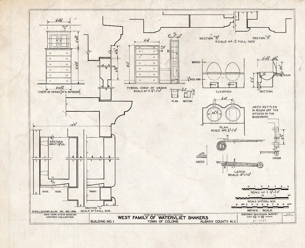 Blueprint HABS NY,1-COL,2- (Sheet 10 of 10) - Shaker West Family Main Dwelling House, Watervliet Shaker Road, Colonie Township, Watervliet, Albany County, NY