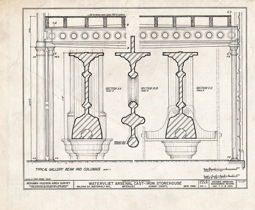 Blueprint HAER NY,1-WAVL,1/38- (Sheet 7 of 8) - Watervliet Arsenal, Cast-Iron Storehouse, Westervelt Avenue & Gibson Street, Watervliet, Albany County, NY