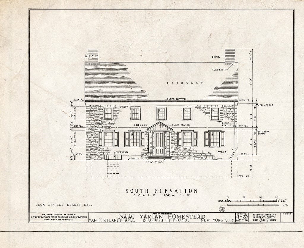 Blueprint HABS NY,3-Bronx,2- (Sheet 3 of 7) - Isaac Varian House, 277 Van Cortlandt Avenue, Bronx, Bronx County, NY