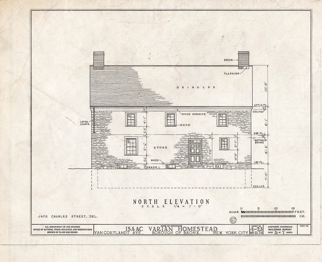 Blueprint HABS NY,3-Bronx,2- (Sheet 5 of 7) - Isaac Varian House, 277 Van Cortlandt Avenue, Bronx, Bronx County, NY