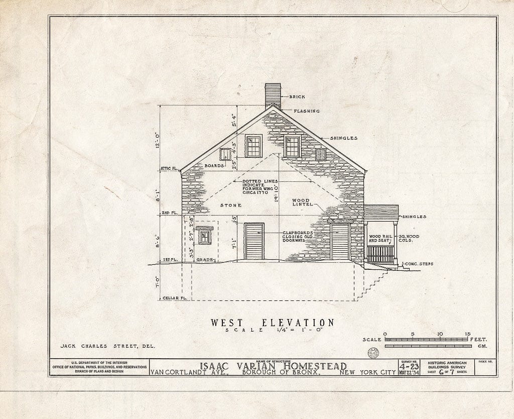 Blueprint HABS NY,3-Bronx,2- (Sheet 6 of 7) - Isaac Varian House, 277 Van Cortlandt Avenue, Bronx, Bronx County, NY