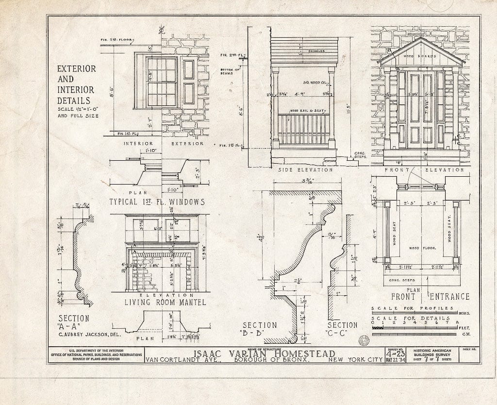 Blueprint HABS NY,3-Bronx,2- (Sheet 7 of 7) - Isaac Varian House, 277 Van Cortlandt Avenue, Bronx, Bronx County, NY