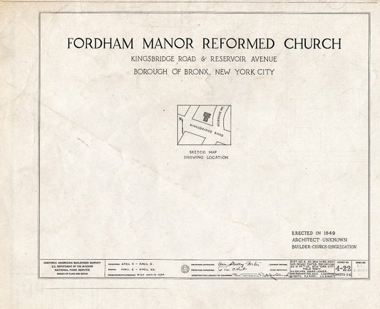 Blueprint HABS NY,3-Bronx,1- (Sheet 0 of 6) - Fordham Manor Reformed Church, 71 Kingsbridge Road & Reservoir Avenue, Bronx, Bronx County, NY