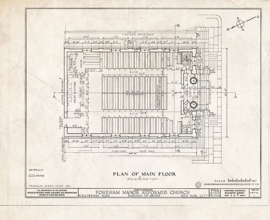 Blueprint HABS NY,3-Bronx,1- (Sheet 1 of 6) - Fordham Manor Reformed Church, 71 Kingsbridge Road & Reservoir Avenue, Bronx, Bronx County, NY