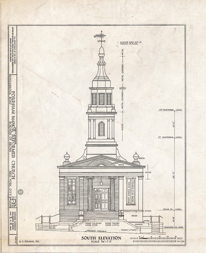 Blueprint HABS NY,3-Bronx,1- (Sheet 2 of 6) - Fordham Manor Reformed Church, 71 Kingsbridge Road & Reservoir Avenue, Bronx, Bronx County, NY