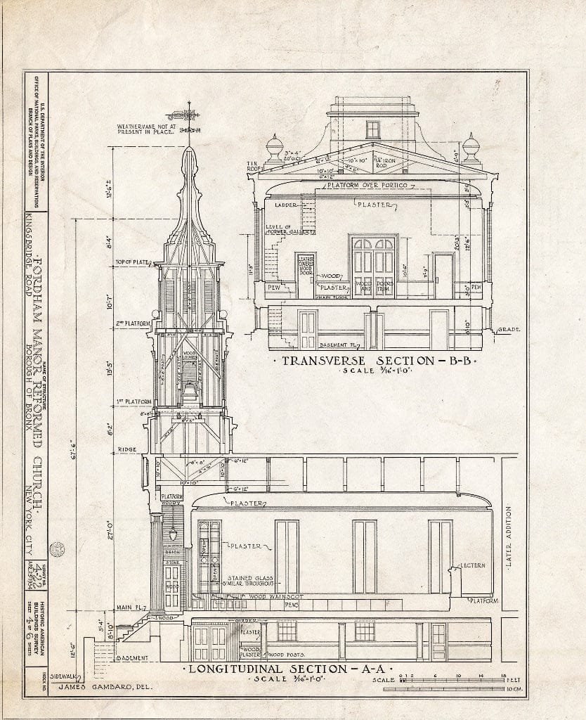 Blueprint HABS NY,3-Bronx,1- (Sheet 4 of 6) - Fordham Manor Reformed Church, 71 Kingsbridge Road & Reservoir Avenue, Bronx, Bronx County, NY