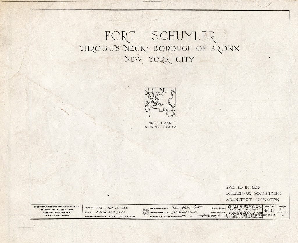 Blueprint HABS NY,3-Bronx,3- (Sheet 0 of 12) - Fort Schuyler, Throgg's Neck, Bronx, Bronx County, NY