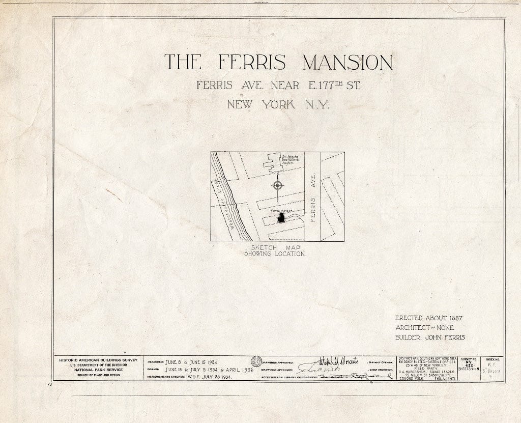 Blueprint HABS NY,3-Bronx,4- (Sheet 0 of 9) - Ferris Mansion, Ferris Avenue, Bronx, Bronx County, NY