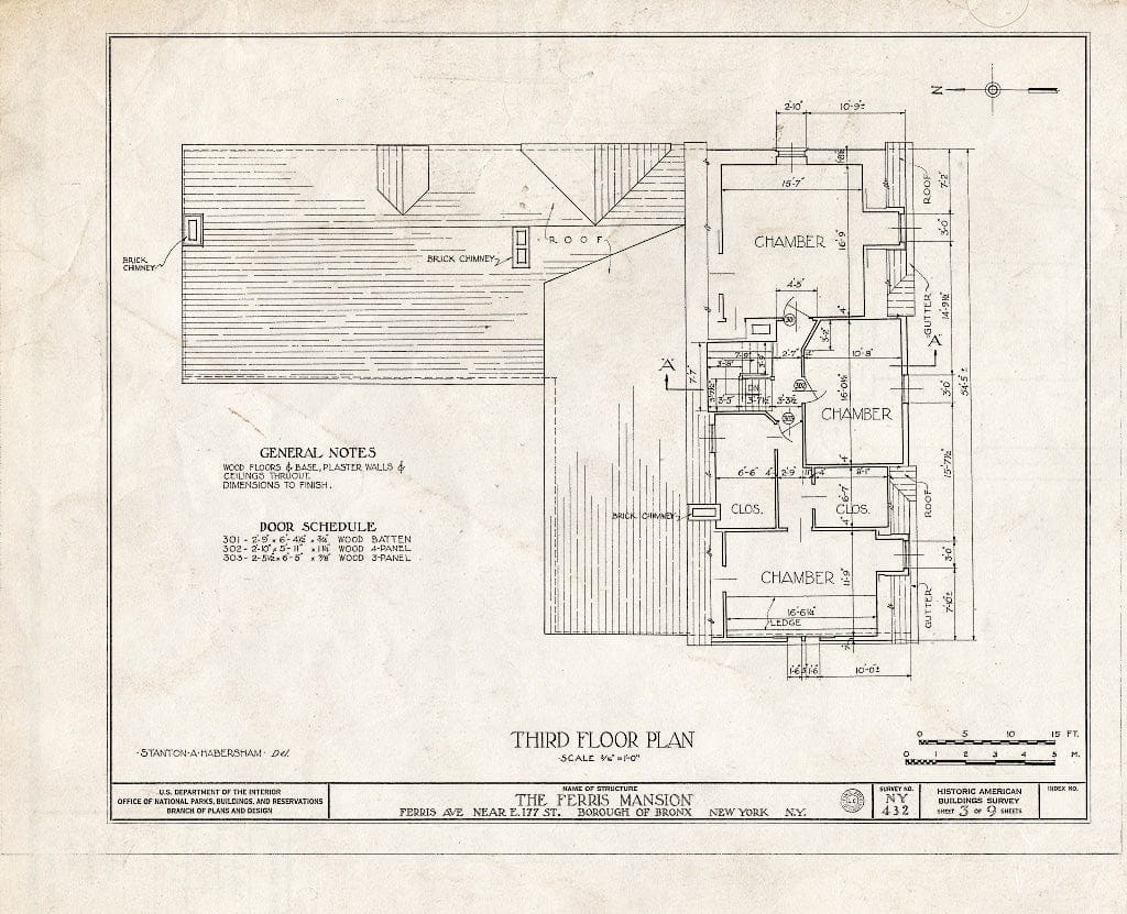 Blueprint HABS NY,3-Bronx,4- (Sheet 3 of 9) - Ferris Mansion, Ferris Avenue, Bronx, Bronx County, NY