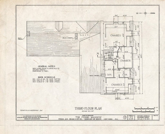 Blueprint HABS NY,3-Bronx,4- (Sheet 3 of 9) - Ferris Mansion, Ferris Avenue, Bronx, Bronx County, NY