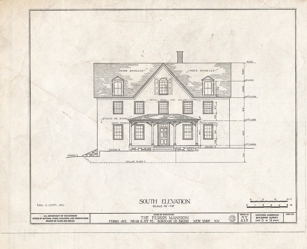 Blueprint HABS NY,3-Bronx,4- (Sheet 5 of 9) - Ferris Mansion, Ferris Avenue, Bronx, Bronx County, NY