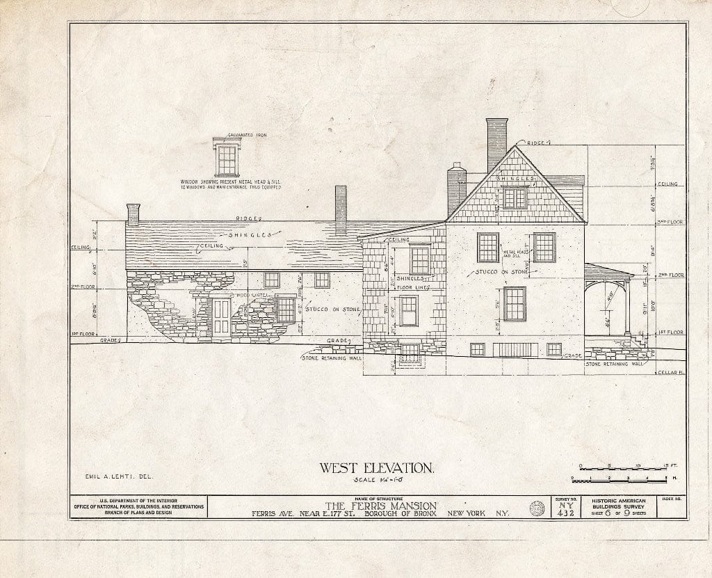 Blueprint HABS NY,3-Bronx,4- (Sheet 6 of 9) - Ferris Mansion, Ferris Avenue, Bronx, Bronx County, NY
