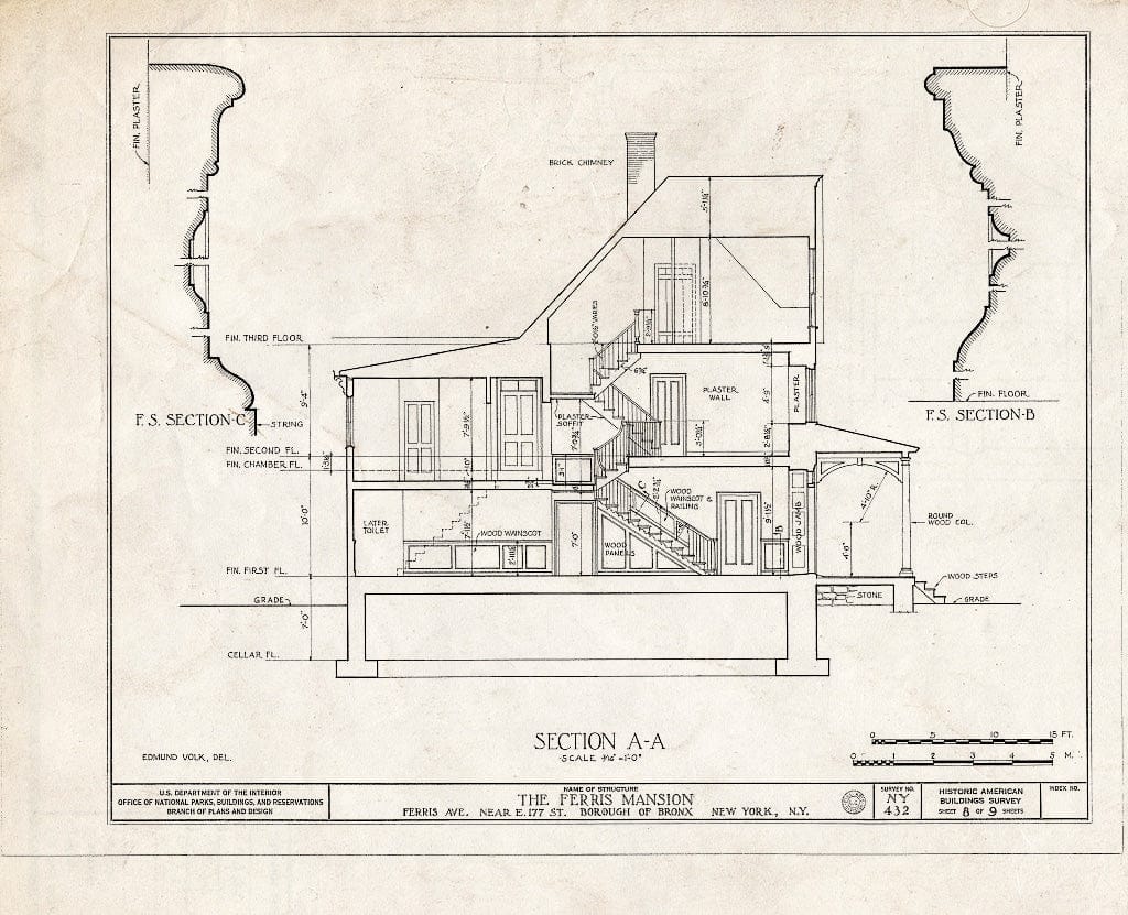 Blueprint HABS NY,3-Bronx,4- (Sheet 8 of 9) - Ferris Mansion, Ferris Avenue, Bronx, Bronx County, NY