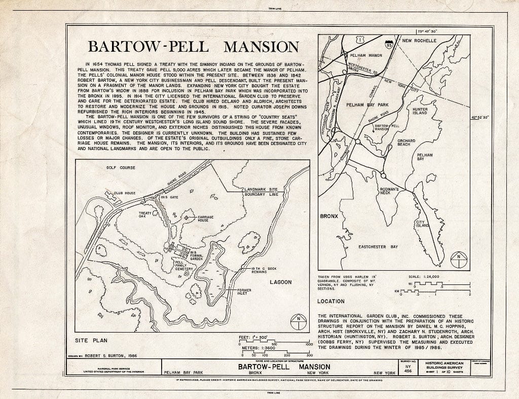 Blueprint HABS NY,3-Bronx,6- (Sheet 1 of 10) - Bartow-Pell Mansion, Shore Road, Pelham Bay Park, Bronx, Bronx County, NY