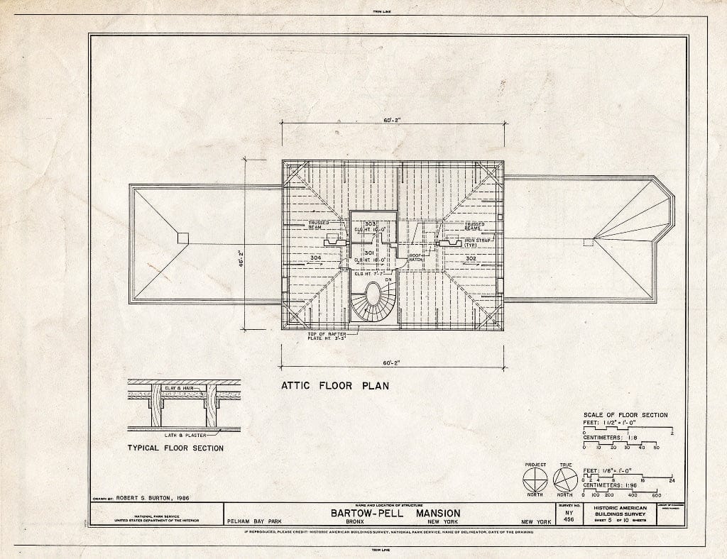 Blueprint HABS NY,3-Bronx,6- (Sheet 5 of 10) - Bartow-Pell Mansion, Shore Road, Pelham Bay Park, Bronx, Bronx County, NY