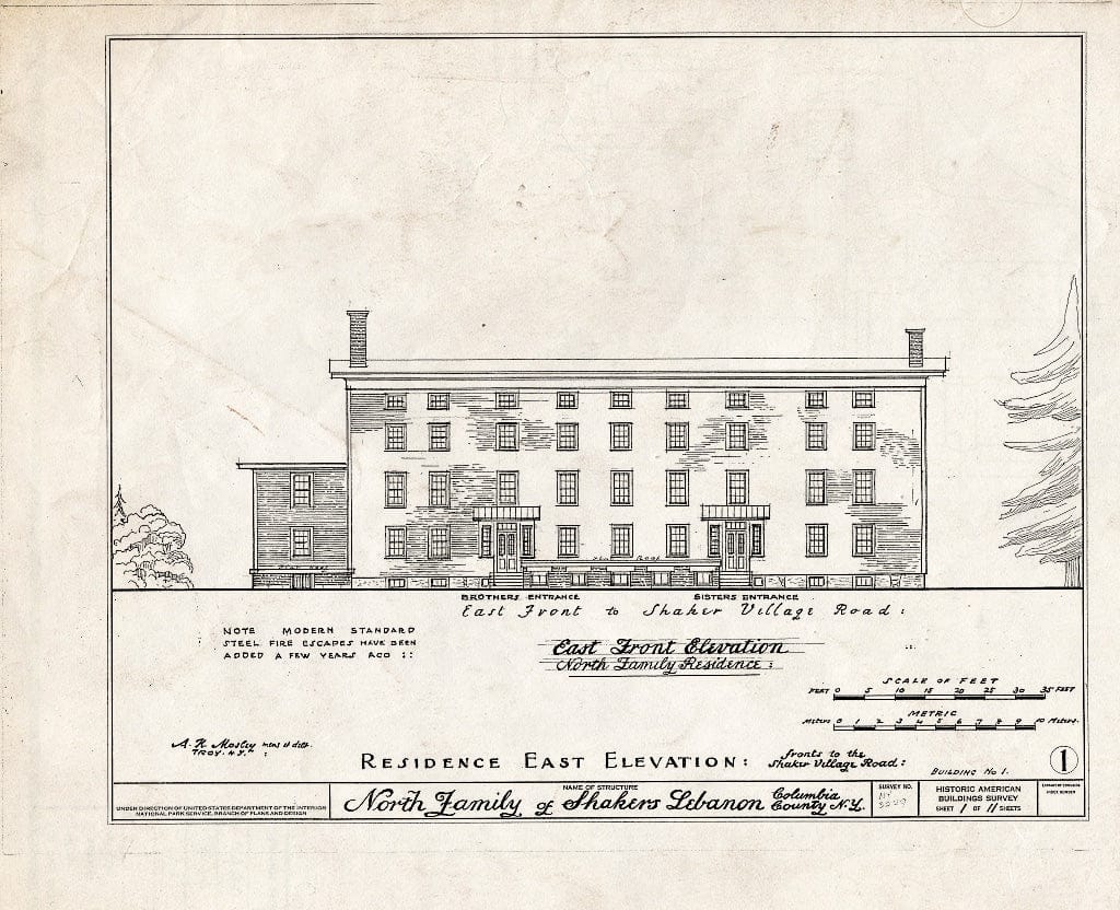 Blueprint HABS NY,11-NELEB.V,24- (Sheet 1 of 11) - Shaker North Family, Dwelling House, Shaker Road, New Lebanon, Columbia County, NY