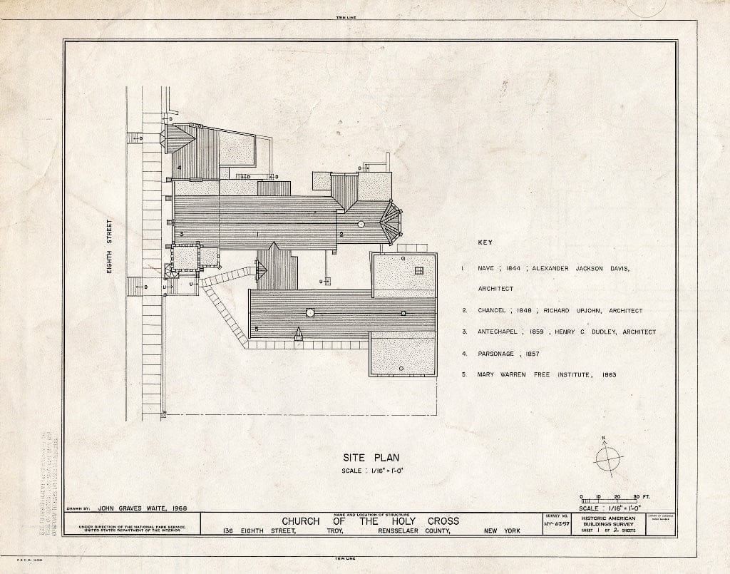 Blueprint HABS NY,42-Troy,10- (Sheet 1 of 2) - Church of The Holy Cross, Eighth & Grand Streets, Troy, Rensselaer County, NY