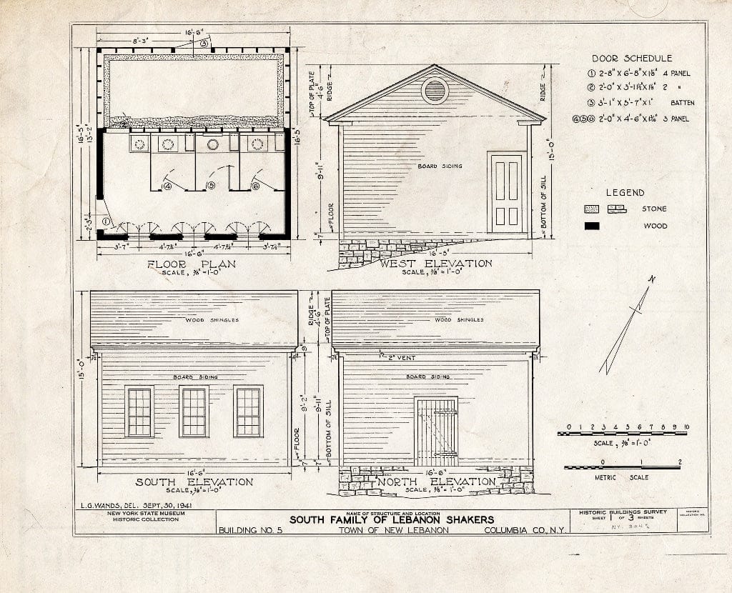 Blueprint HABS NY,11-NELEB.V,19- (Sheet 1 of 3) - Shaker South Family Privy, Shaker Road, New Lebanon, Columbia County, NY