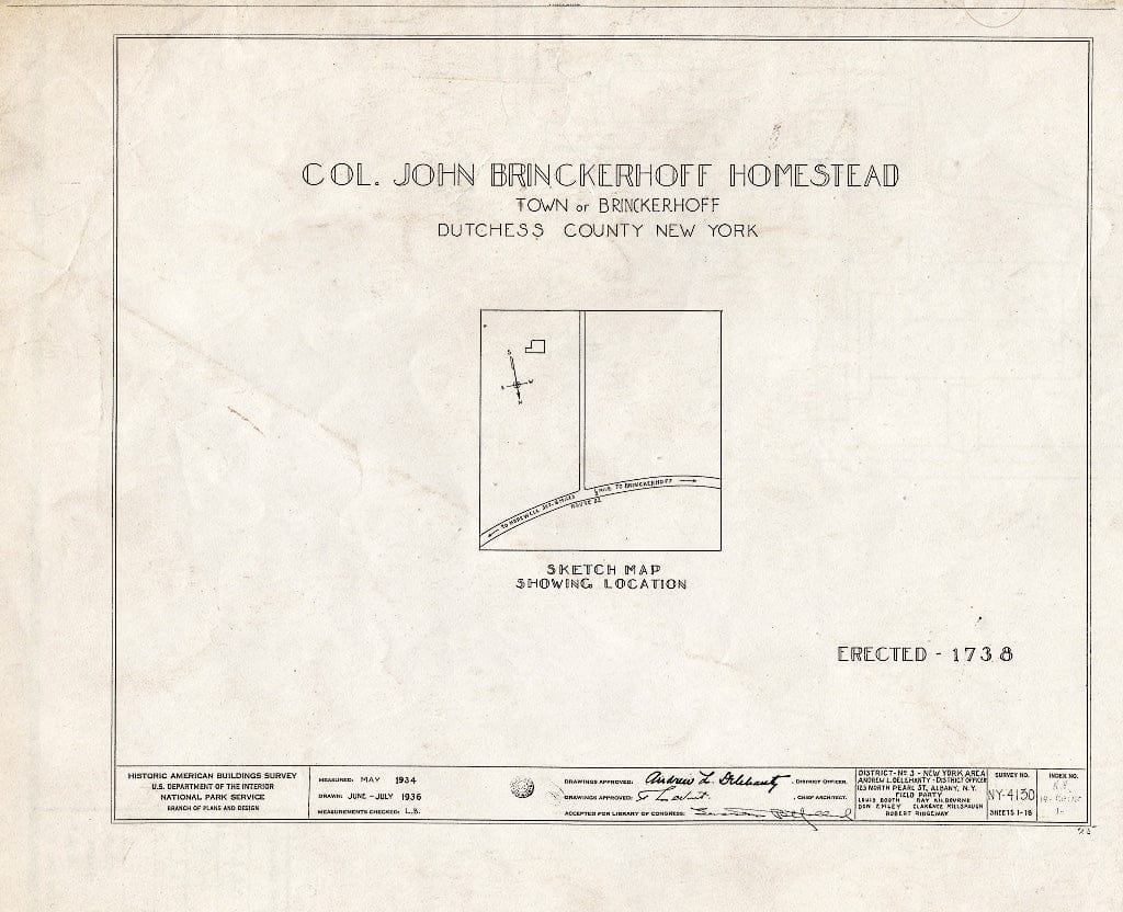 Blueprint HABS NY,14-BRINC,1- (Sheet 0 of 18) - Colonel John Brinckerhoff House, State Route 82, Brinckerhoff, Dutchess County, NY