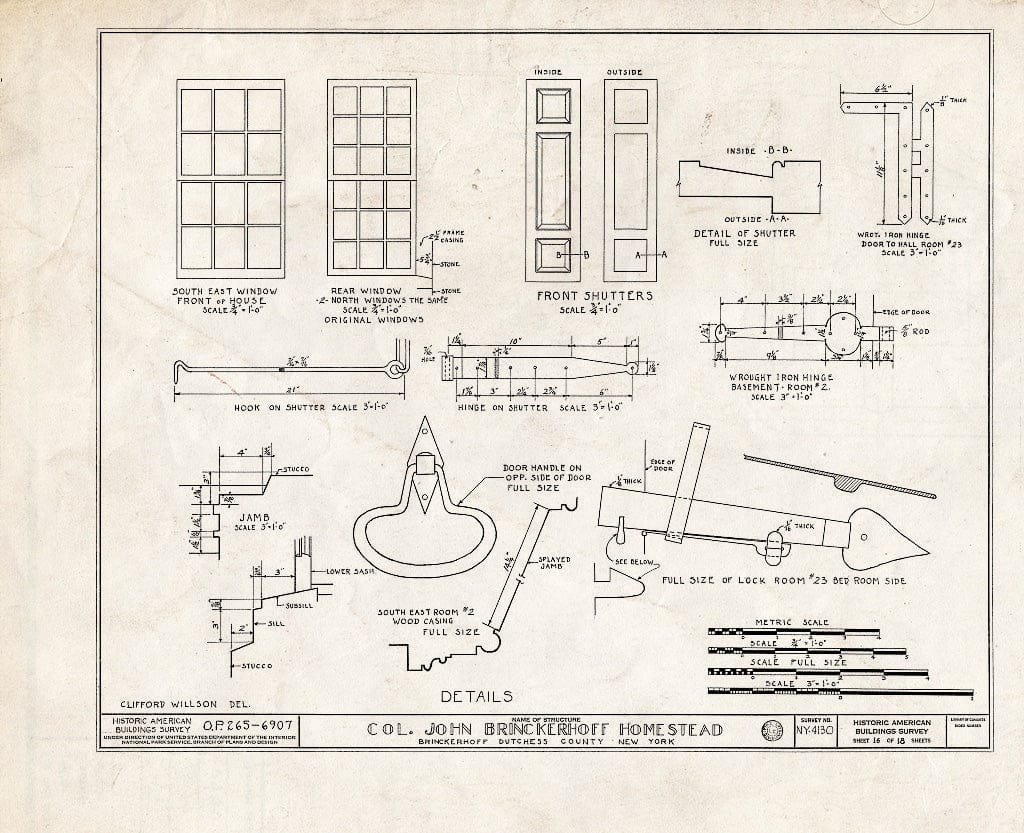 Blueprint HABS NY,14-BRINC,1- (Sheet 16 of 18) - Colonel John Brinckerhoff House, State Route 82, Brinckerhoff, Dutchess County, NY