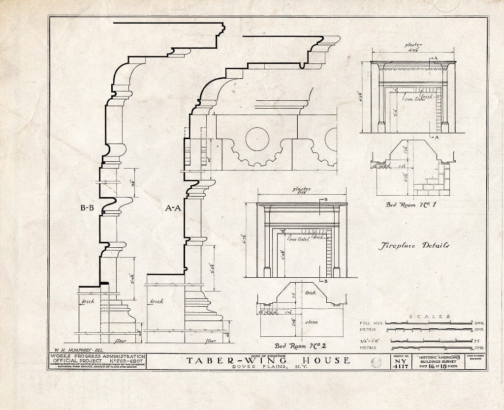 Blueprint HABS NY,14-DOVP,1- (Sheet 16 of 18) - Taber-Wing House, State Route 22, Dover Plains, Dutchess County, NY