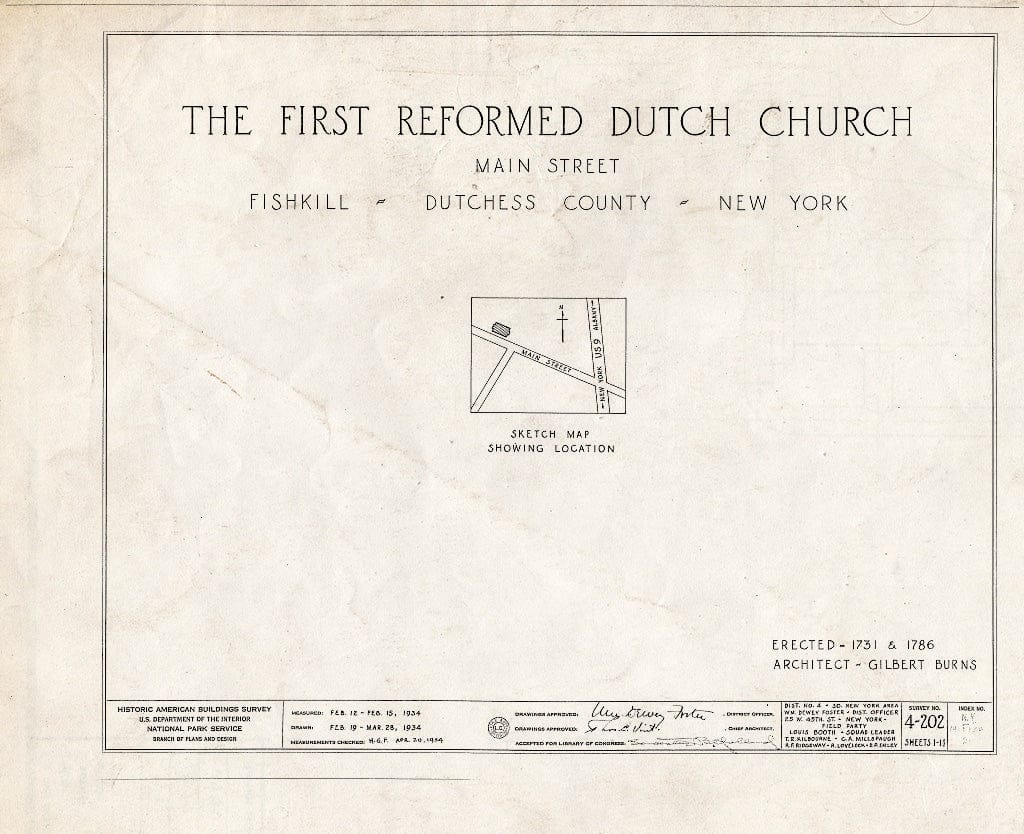 Blueprint HABS NY,14-Fish,2- (Sheet 0 of 11) - First Dutch Reformed Church, Main Street, Fishkill, Dutchess County, NY