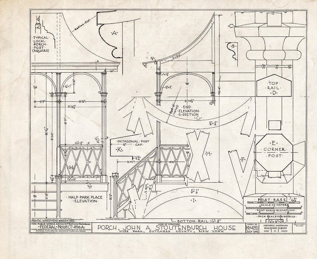 Blueprint HABS NY,14-HYP,2- (Sheet 1 of 1) - John Stoutenburch House (Porch), Hyde Park, Dutchess County, NY