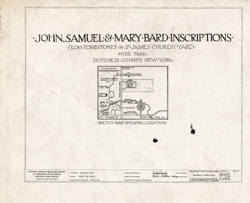 Blueprint HABS NY,14-HYP,6- (Sheet 0 of 5) - Tombstone of Bard Family, Saint James' Churchyard, Albany Post Road, Hyde Park, Dutchess County, NY