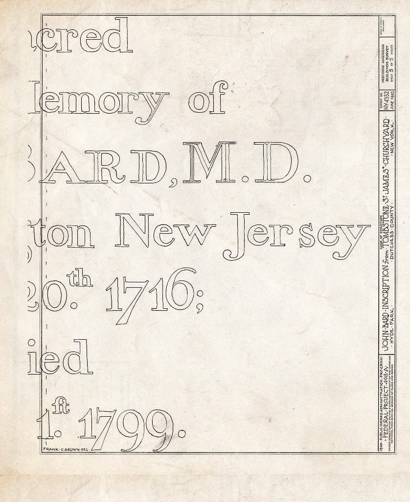Blueprint HABS NY,14-HYP,6- (Sheet 5 of 5) - Tombstone of Bard Family, Saint James' Churchyard, Albany Post Road, Hyde Park, Dutchess County, NY