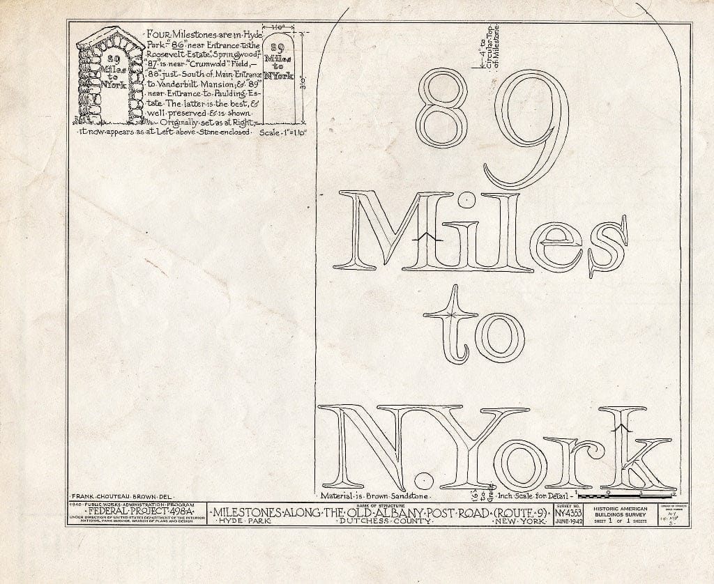 Blueprint HABS NY,14-HYP,3- (Sheet 1 of 1) - Milestone, Old Albany Post Road, Hyde Park, Dutchess County, NY