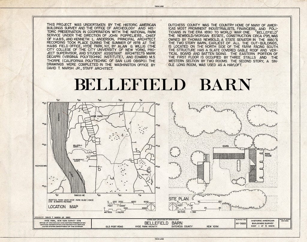 Blueprint HABS NY,14-HYP,7- (Sheet 1 of 5) - Bellefield Barn, Old Post Road, Hyde Park, Dutchess County, NY