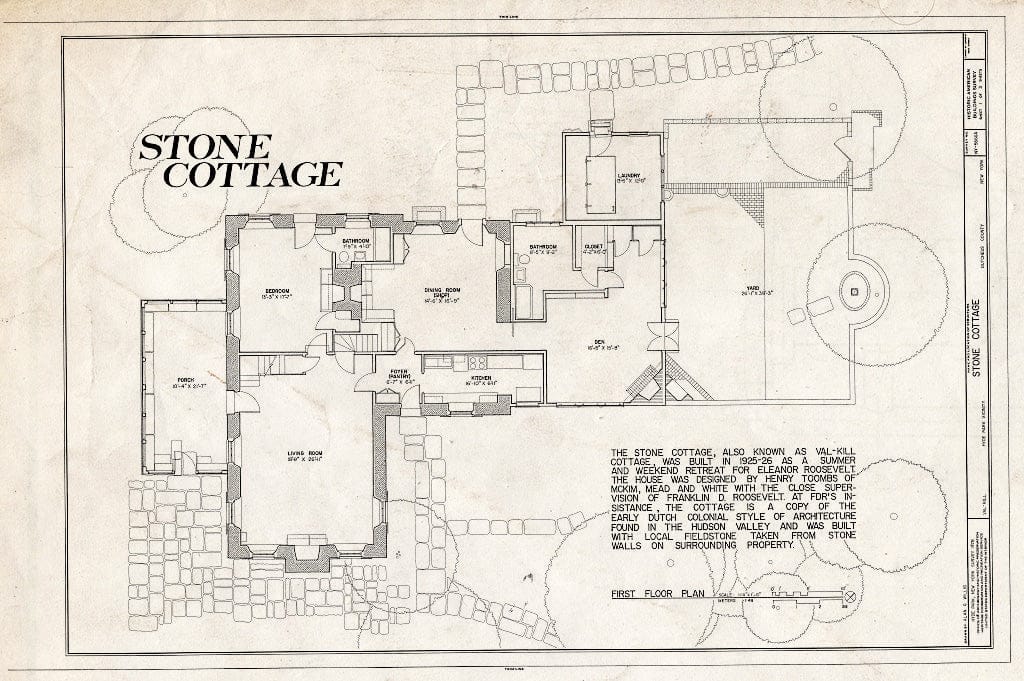 Blueprint HABS NY,14-HYP,8A- (Sheet 1 of 3) - Val-Kill, Stone Cottage, State Route 9G, Hyde Park, Dutchess County, NY