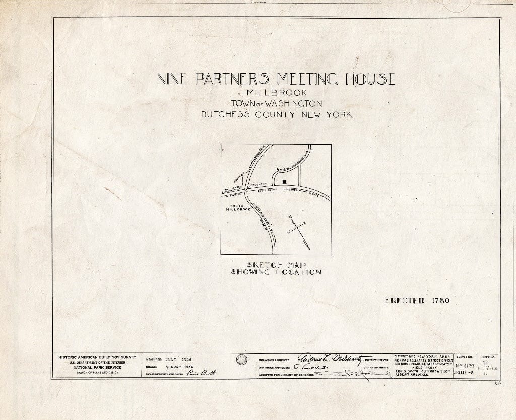 Blueprint HABS NY,14-MiLB,1- (Sheet 0 of 8) - Nine Partners Meetinghouse, State Route 82 Vicinity, Millbrook, Dutchess County, NY