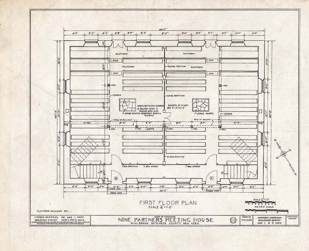 Blueprint HABS NY,14-MiLB,1- (Sheet 1 of 8) - Nine Partners Meetinghouse, State Route 82 Vicinity, Millbrook, Dutchess County, NY