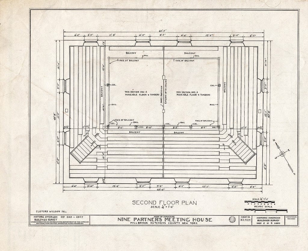 Blueprint HABS NY,14-MiLB,1- (Sheet 2 of 8) - Nine Partners Meetinghouse, State Route 82 Vicinity, Millbrook, Dutchess County, NY
