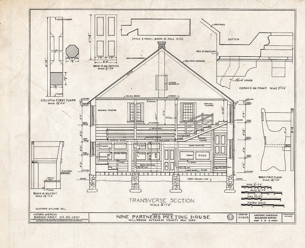 Blueprint HABS NY,14-MiLB,1- (Sheet 7 of 8) - Nine Partners Meetinghouse, State Route 82 Vicinity, Millbrook, Dutchess County, NY