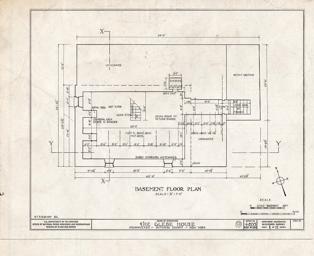 Blueprint HABS NY,14-POKEP,1- (Sheet 1 of 11) - Glebe House, 635 Main Street, Poughkeepsie, Dutchess County, NY