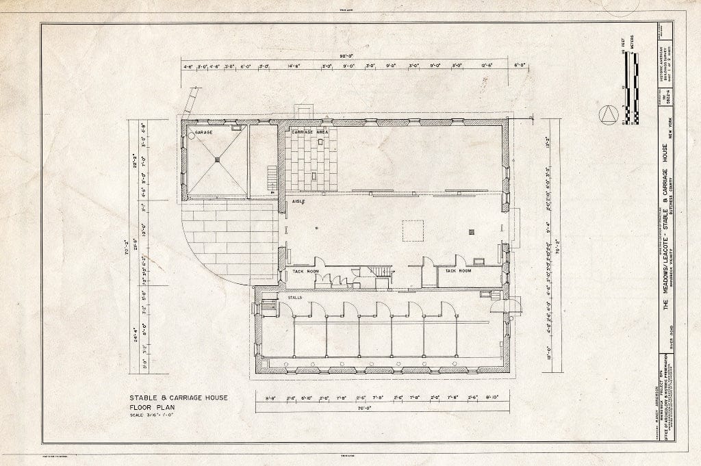 Blueprint HABS NY,14-RHINB.V,5A- (Sheet 1 of 2) - The Meadows, Stables & Carriage House, River Road, Rhinebeck, Dutchess County, NY