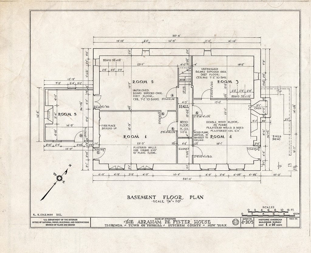 Blueprint HABS NY,14-TIOR,1- (Sheet 1 of 16) - Abraham De Peyster House, Town of Fishkill, Fishkill, Dutchess County, NY