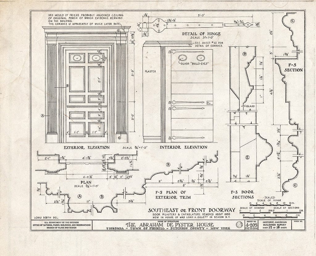 Blueprint HABS NY,14-TIOR,1- (Sheet 12 of 16) - Abraham De Peyster House, Town of Fishkill, Fishkill, Dutchess County, NY