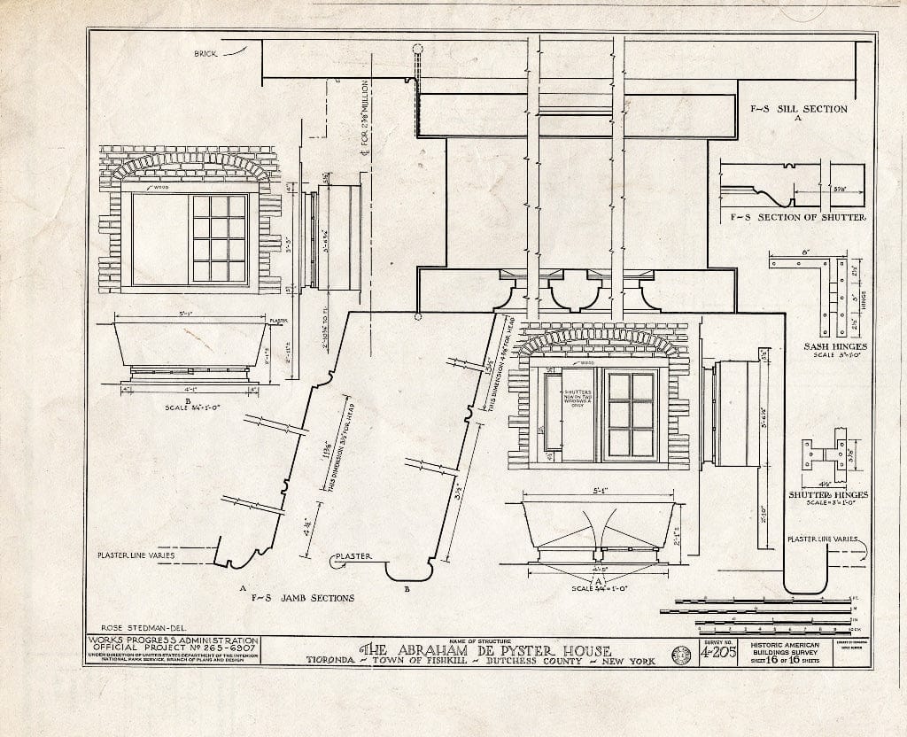 Blueprint HABS NY,14-TIOR,1- (Sheet 16 of 16) - Abraham De Peyster House, Town of Fishkill, Fishkill, Dutchess County, NY