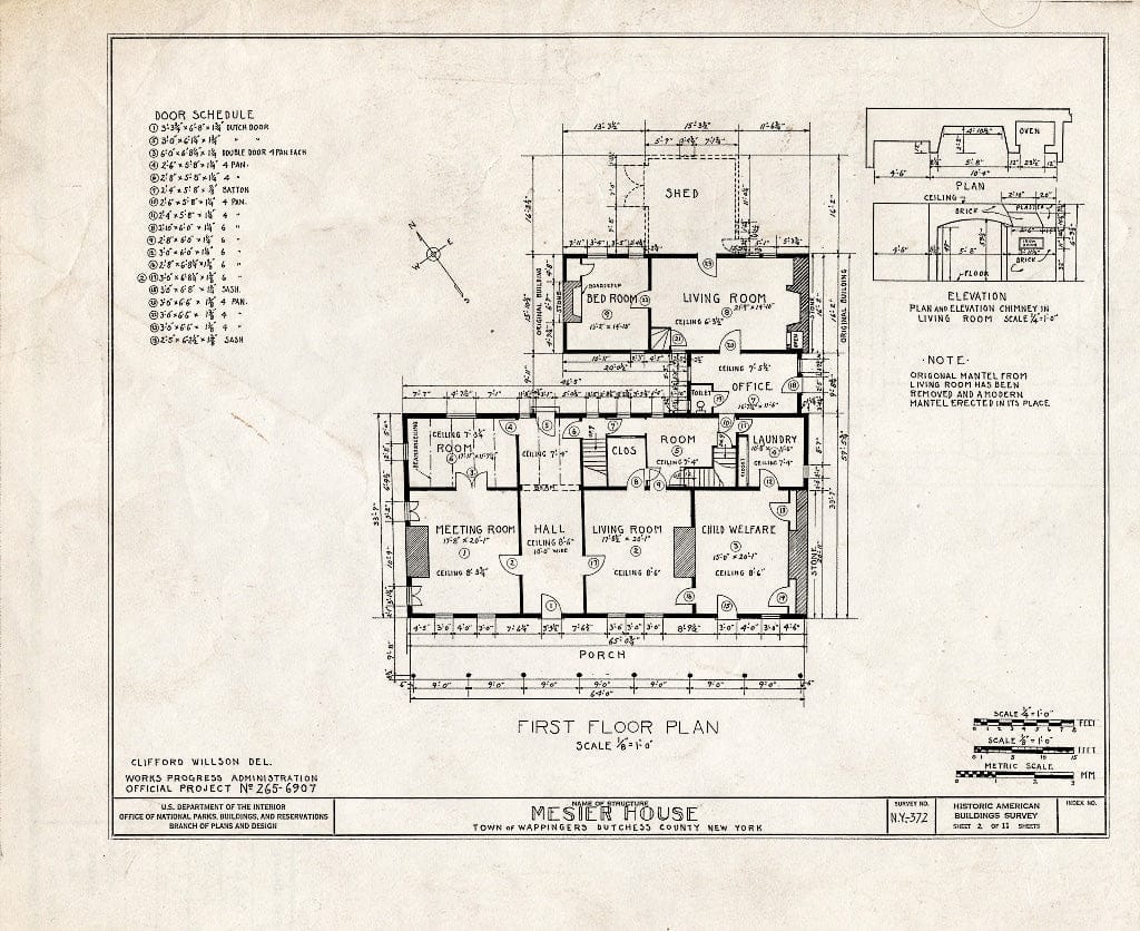 Blueprint HABS NY,14-WAP,1- (Sheet 2 of 11) - Mesier House, Mesier Park, Mesier Avenue, Wappingers Falls, Dutchess County, NY