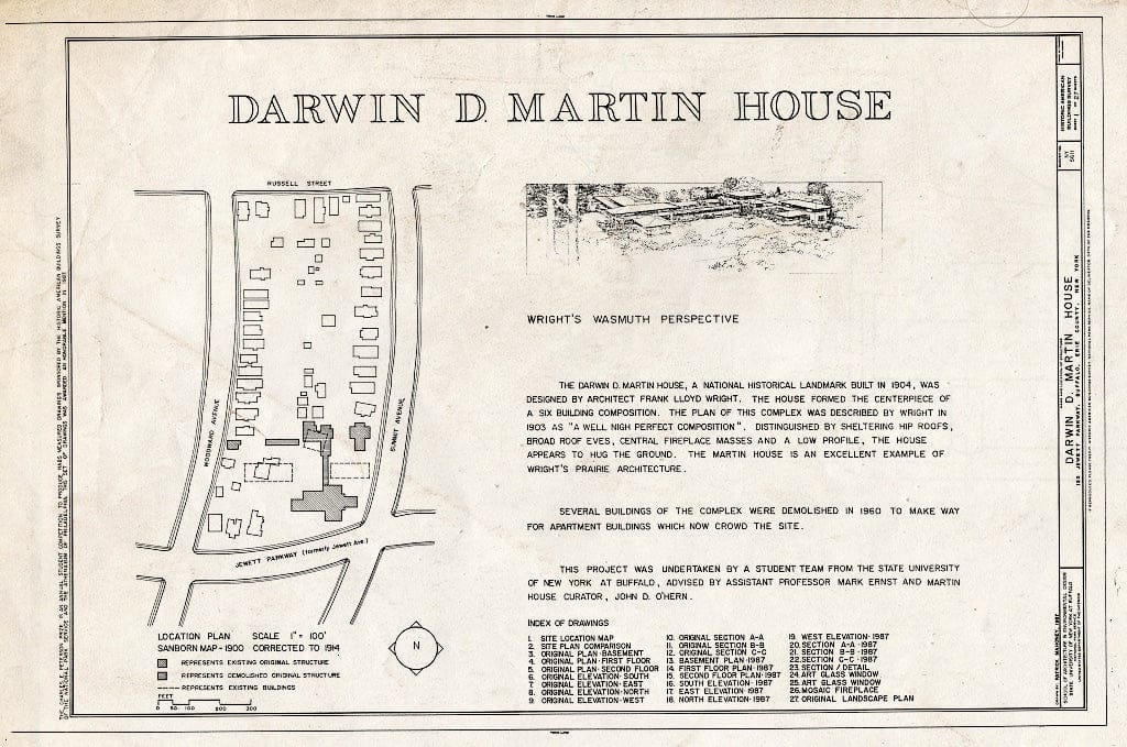 Blueprint HABS NY,15-BUF,5- (Sheet 1 of 27) - Darwin D. Martin House, 125 Jewett Parkway, Buffalo, Erie County, NY